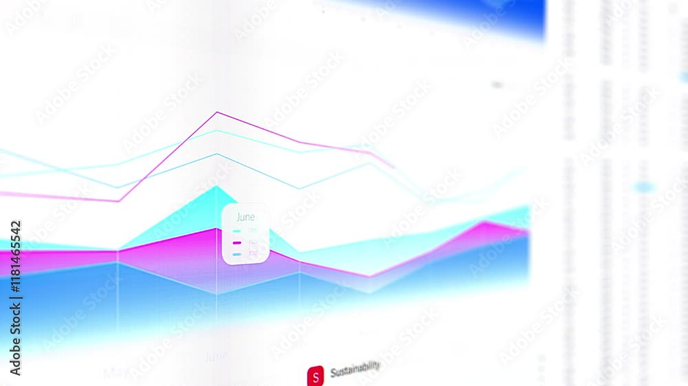 Poster Business Management AI Software with Graphs, Charts and Financial Data on White Background. App for Professional Entrepreneurs to Analyze Financial Data. Close Up of a Computer or Laptop Screen