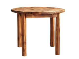 round wooden table isolated on white or transparent background, png cutout