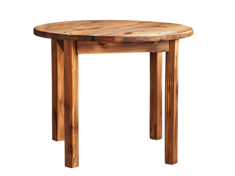 round wooden table isolated on white or transparent background, png cutout