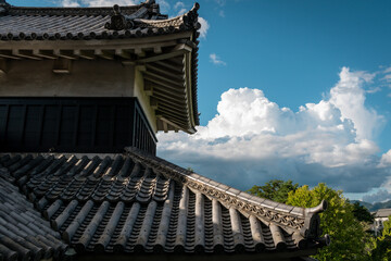 Obraz premium Close up to Matusmoto Castle where the roof details aver visible