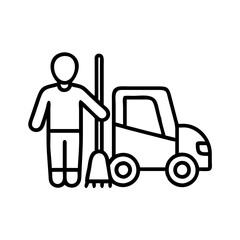 street sweeper icon, vehicle line art, vehicle vector - simple black line art icon of street sweeper perfect for logos, and vehicle-themed designs.
