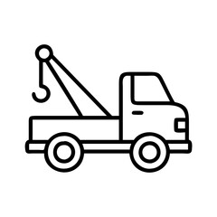 tow truck icon, vehicle line art, vehicle vector - simple black line art icon of tow truck perfect for logos, and vehicle-themed designs.