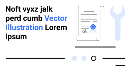 Wrench, certification document with blue seal, lines, and text. Ideal for services, business, accreditation, repair, maintenance, professionalism, and quality assurance. Landing page