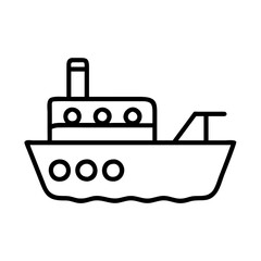 tugboat icon, vehicle line art, vehicle vector - simple black line art icon of tugboat perfect for logos, and vehicle-themed designs.