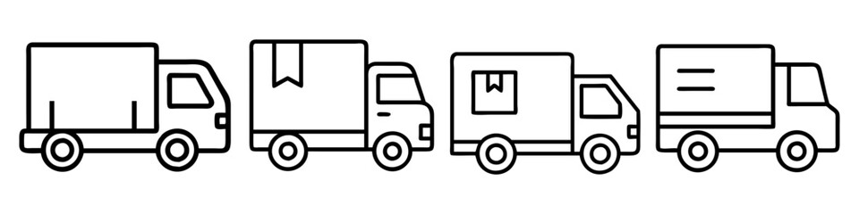 box truck icon, vehicle line art, vehicle vector - simple black line art icon of box truck perfect for logos, and vehicle-themed designs.