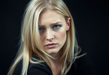 Fototapeta premium Portrait of a Nordic blond woman with a troubled expression