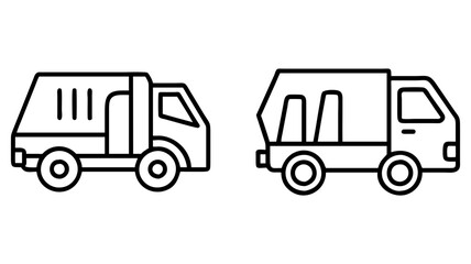 garbage truck icon, vehicle line art, vehicle vector - simple black line art icon of garbage truck perfect for logos, and vehicle-themed designs.