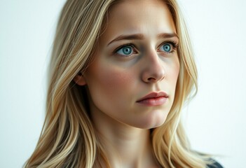Naklejka premium Solemn blonde woman with a melancholic expression