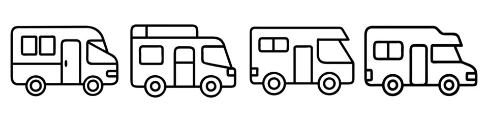 rv recreational vehicle icon, vehicle line art, vehicle vector - simple black line art icon of rv recreational vehicle perfect for logos, and vehicle-themed designs.