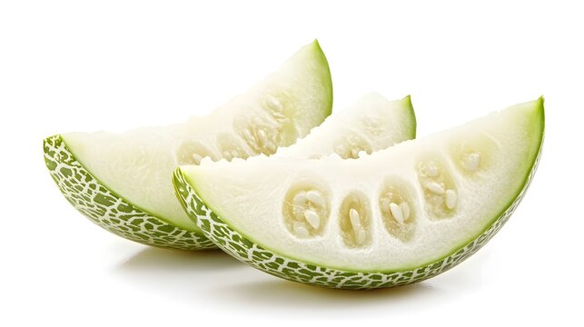 Sliced Snake gourd Sliced Winter melon isolated on a white background