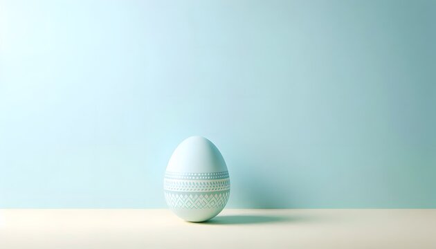 Isolated painted easter egg standing on the ground with a soft light blue collor background