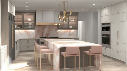 Modern Luxury Kitchen Design: Rose Gold & Marble Elegance