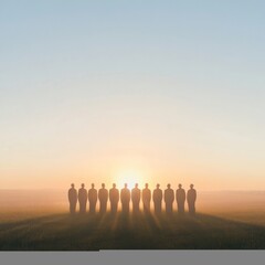Silhouette Choir Singing National Anthem at Sunrise in Reverent Open Field Atmosphere for National Anthem Day, Independence Day, Memorial Day