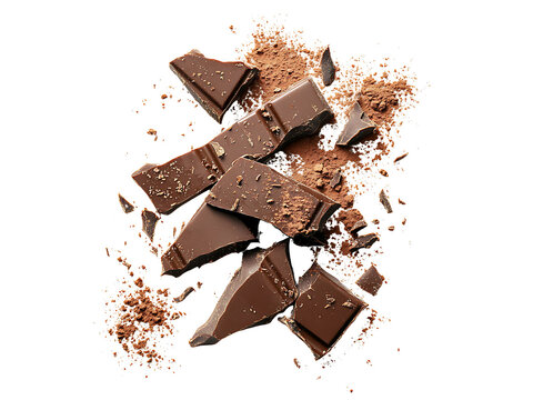 chocolate bar pieces isolated on transparent or white background, png choco cutout