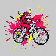 Fototapeta premium Colorful Cartoon Monster Riding Bicycle with Playful Expression