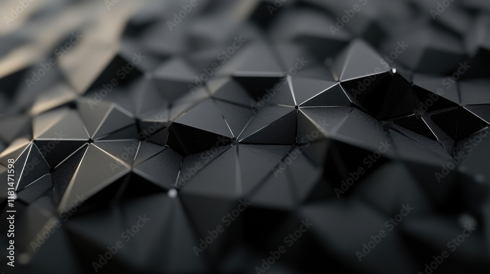 Poster intricate surface features a complex arrangement of dark triangular shapes, creating depth and textu