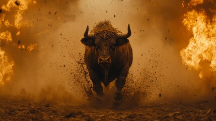 Majestic Bull Charging Forward: Stock Market Symbolism, Financial Growth, Market Strength, Investment Prosperity
