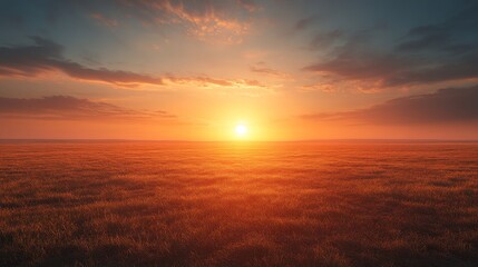 Fototapeta premium Expansive golden grassland under a hazy sky at dawn in an open landscape