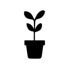 A small plant in vase icon silhouette on white background