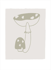 Hand drawn mushrooms, Toadstool, fungus poster, graphics. Decor printable art. Contemporary design for prints, posters, stationery, logos, branding invitations social media posts