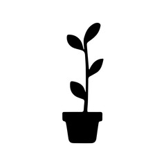 A tall plant in vase icon silhouette on white background