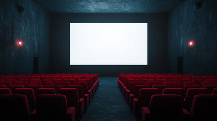 Fototapeta premium modern cinema interior with empty red seats and large screen