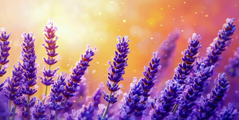 Fototapeta premium Vibrant Lavender Flowers in Sunset Glow: A Close-Up Floral Scene