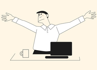 Remote work, social networking, cv, exam preparation, homework. Man with cv or laptop, working. Vector illustration, flat style view from above