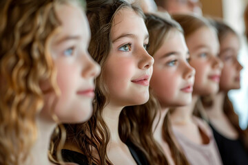Fototapeta premium A choir singing in harmony on stage, voices in a symphony of sound, generative Ai