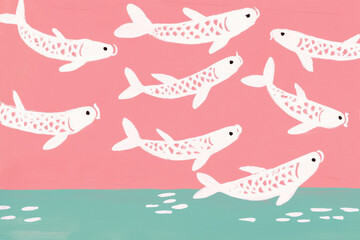 Obraz premium Swimming koi fish in pink background create serene atmosphere