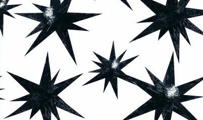 Obraz premium Black, spiky stars on white background.