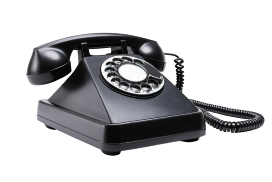 Black landline phone on office Png Image