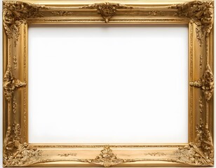 Empty gold ornate texture design picture photo frame isolated on pure white  background