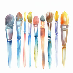 Colorful Watercolor Brushes in Artistic Arrangement
