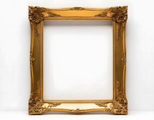 Empty gold ornate texture design picture photo frame isolated on pure white  background