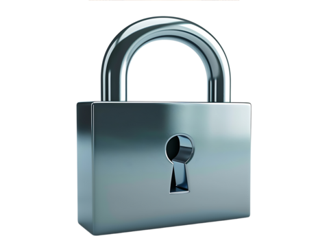 silver padlock isolated on transparent or white background, png privacy cutout