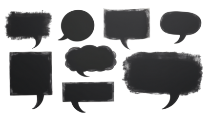 A Set of Black Chalk-Style Message Bubbles Isolated on a Transparent Background (PNG).