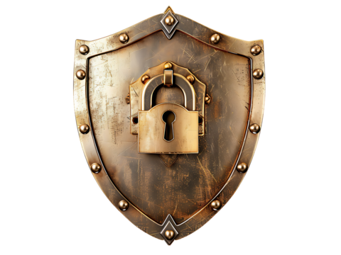 confidential data protection isolated on transparent or white background, png shield padlock cutout