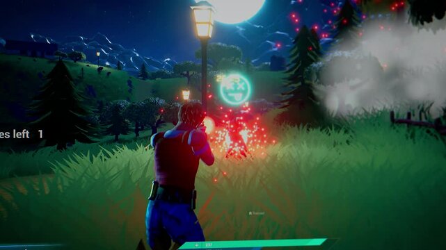 3D Third Person Shooter Online Multiplayer Battle Royale Gameplay in Night Setting. Fun Tactical Arcade with Characters Running, Fighting, Shooting Guns, Blowing Things Up, Getting Victory Points