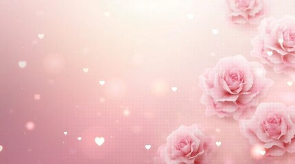 Tender Pink Roses and Hearts: A Romantic Floral Background