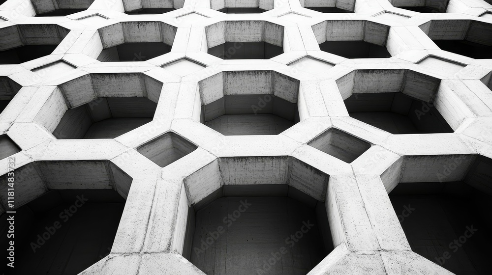 Poster Repeating hexagonal concrete pattern, shadowed recesses.