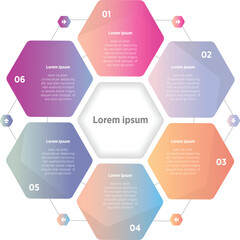 6 Infographic colorful modern Hexagonal Cycle Infographic Design Template with Six Steps, website ui ux