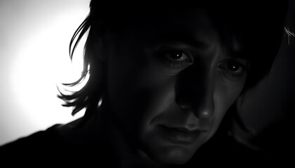 Fototapeta premium Melancholy Man: A Dramatic Chiaroscuro Portrait