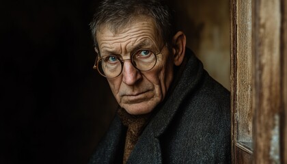 Obraz premium Contemplative Senior Man A Weathered Face Conveying a Lifetime of Stories and Experiences