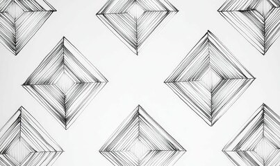 Abstract diamond pattern, black ink lines, white background.