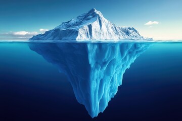 Majestic blue iceberg above and below the ocean surface on a clear day
