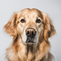 Portrait of Golden retriever dog on grey background