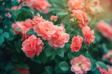 Obraz premium Blooming Pink Roses in a Garden Floral Photography Nature Close-up Beauty