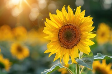 Vibrant Sunflower Blooming in a Lush Field Nature Photography Serene Environment