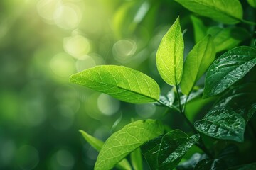 Macro Photography of Lush Green Leaves A Vibrant Nature Scene Close-Up